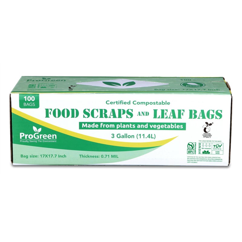 ProGreen Compostable Trash Bags 3 Gallon, Extra Thick 0.71 Mil, 100 Count, Small Kitchen Compost Bin Bags, Food Scraps Yard Waste Bags, Compost ASTM D6400 BPI and TÃœV AUSTRIA Certified - Image 2